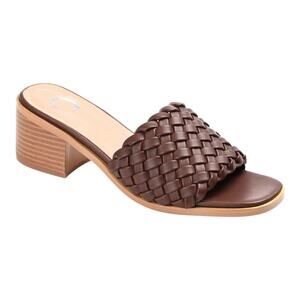 Journee Collection Women's Fylicia Woven Block Heel Slide Sandals Brown Size 7 M